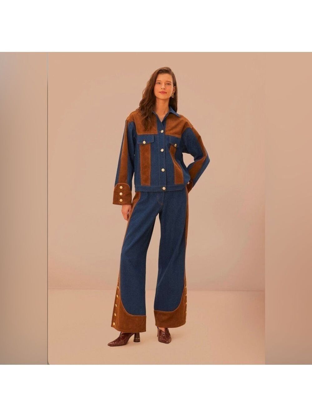 Farm Rio Western Denim Wide Pants Low Waisted